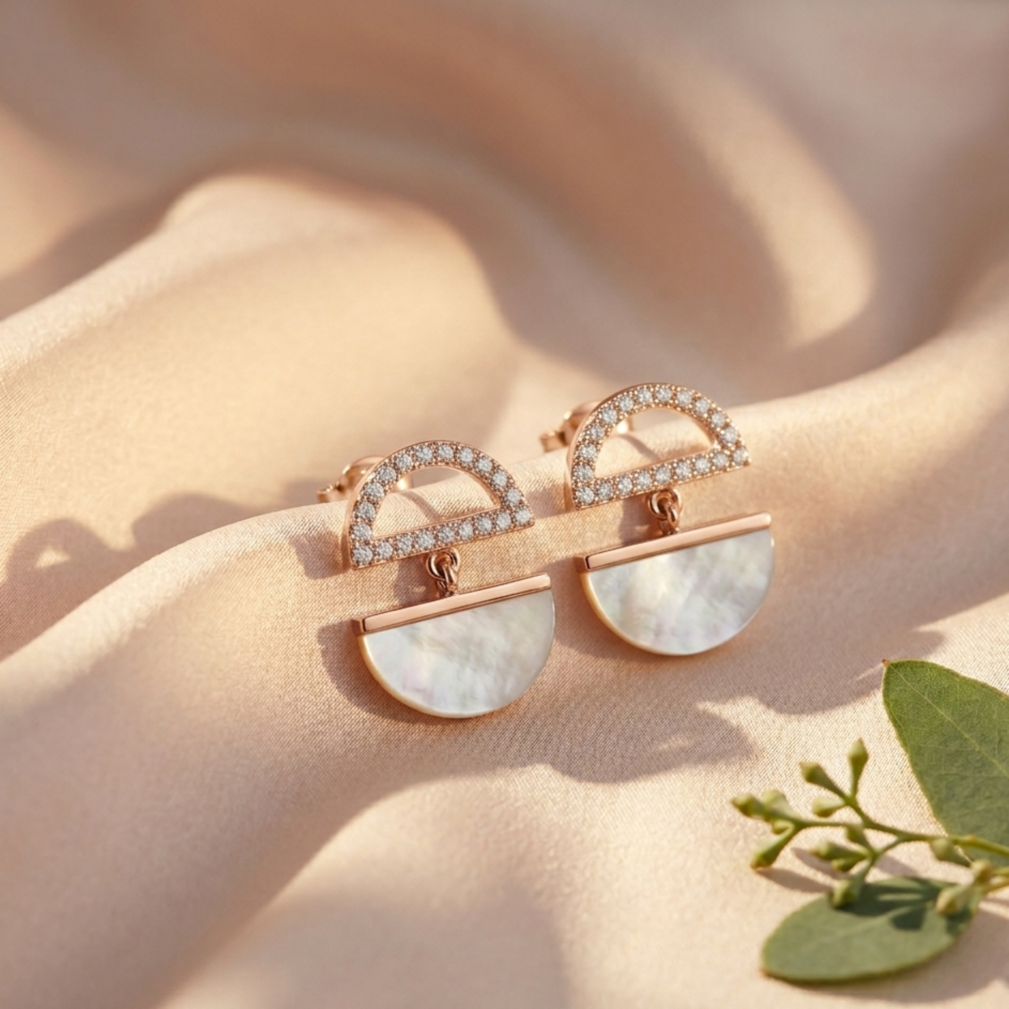 Crescent Mother of Pearl 92.5 Sterling Silver Drop Earrings
