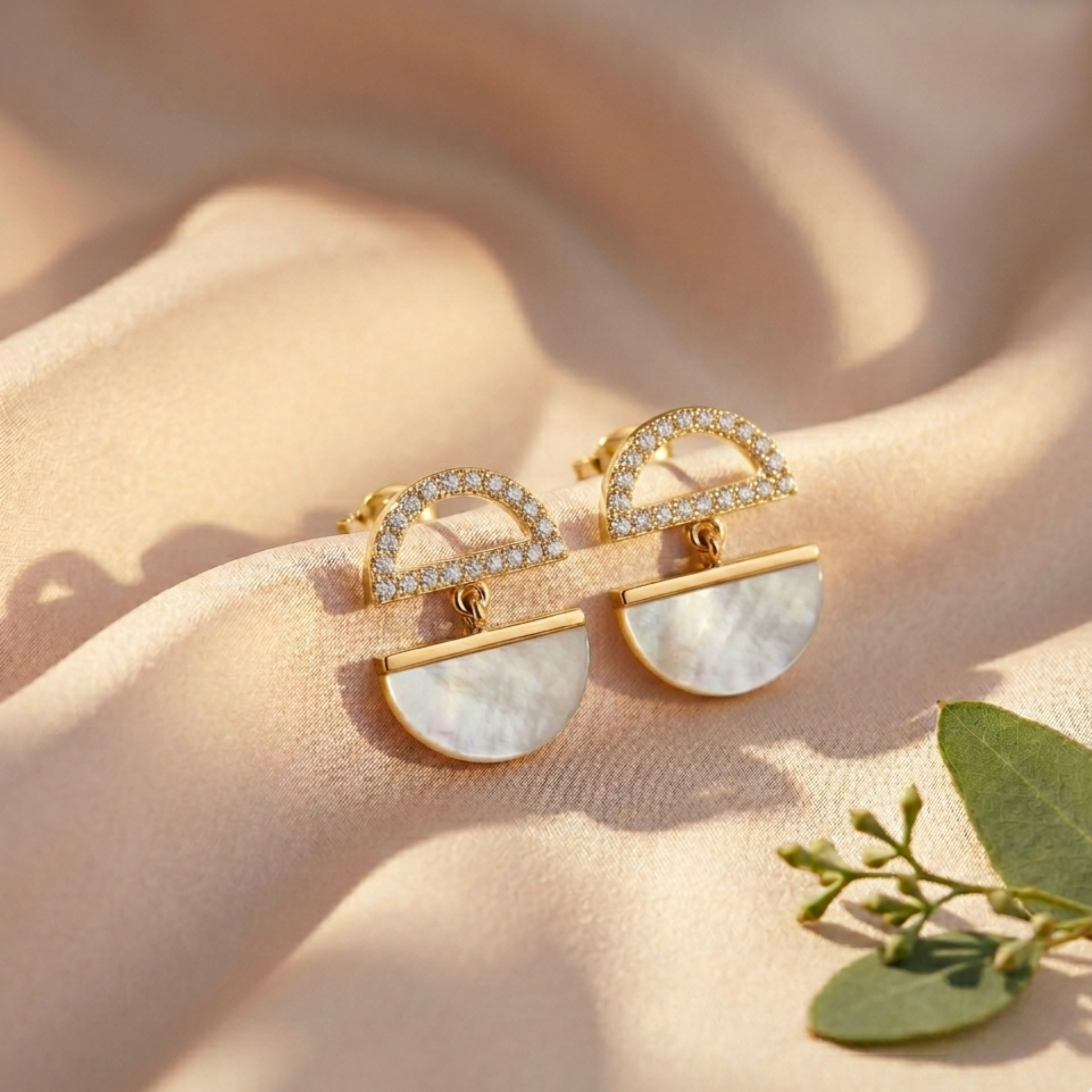 Crescent Mother of Pearl 92.5 Sterling Silver Drop Earrings