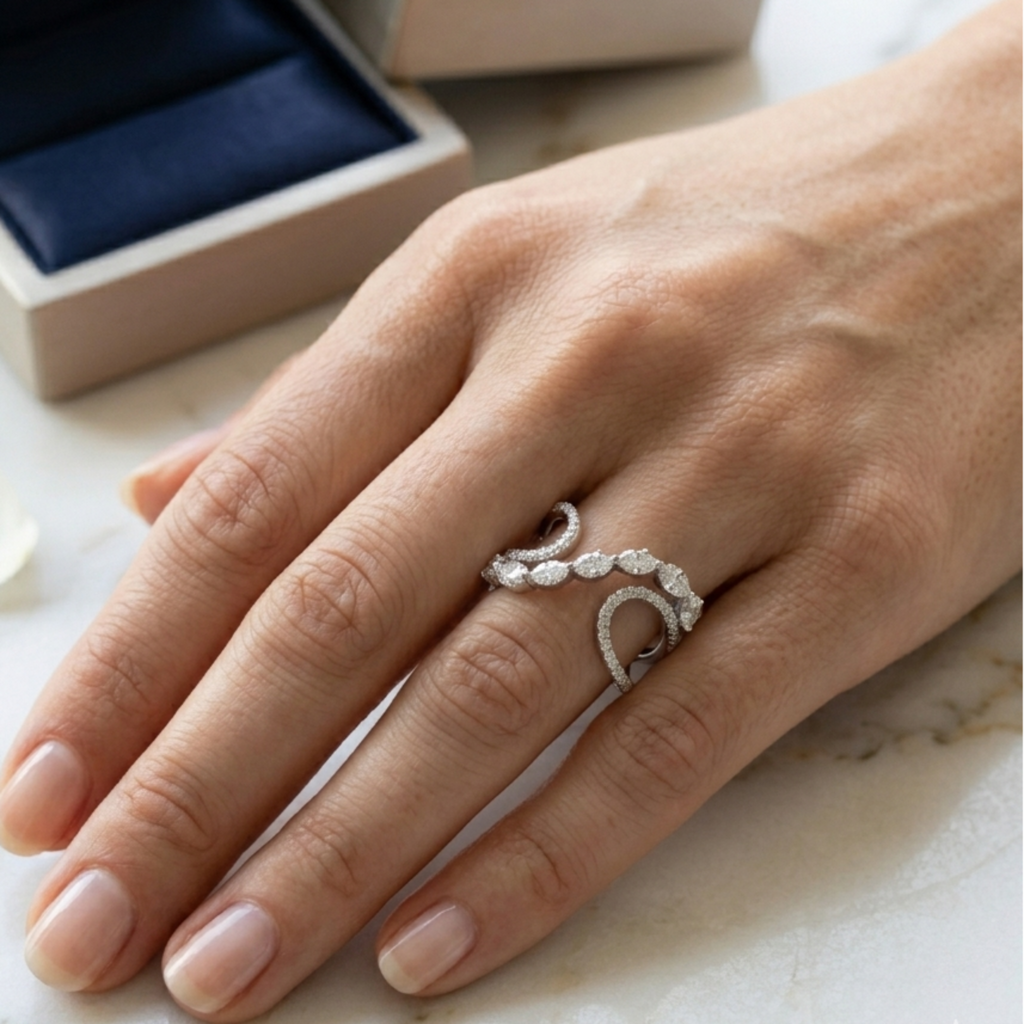 Wave Marquise Statement Ring in 92.5 Sterling Silver