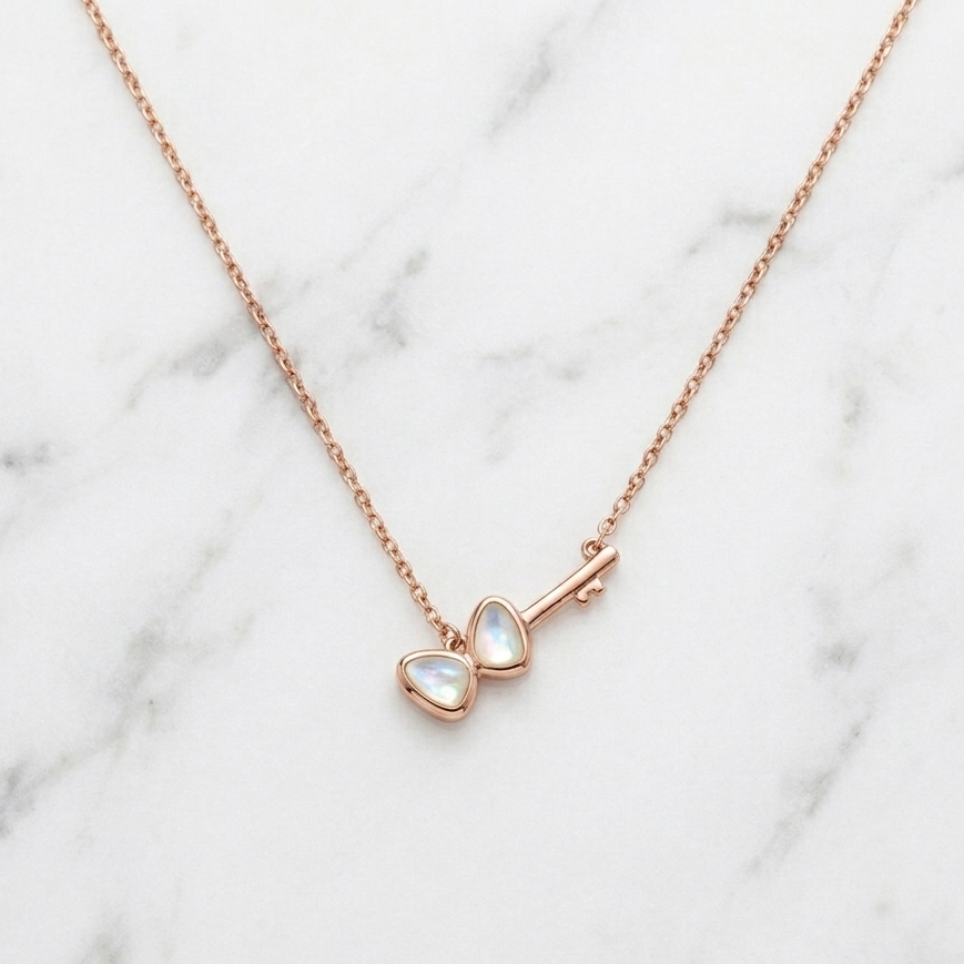 Iridescent Heart-Key Pendant Necklace 92.5 sterling silver
