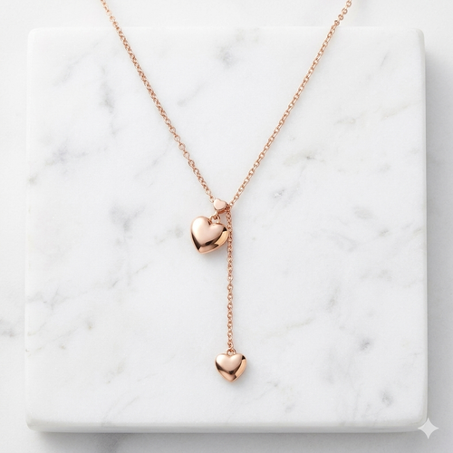 18K Rose Gold Plated 92.5 Sterling Silver Puff Heart Lariat Necklace