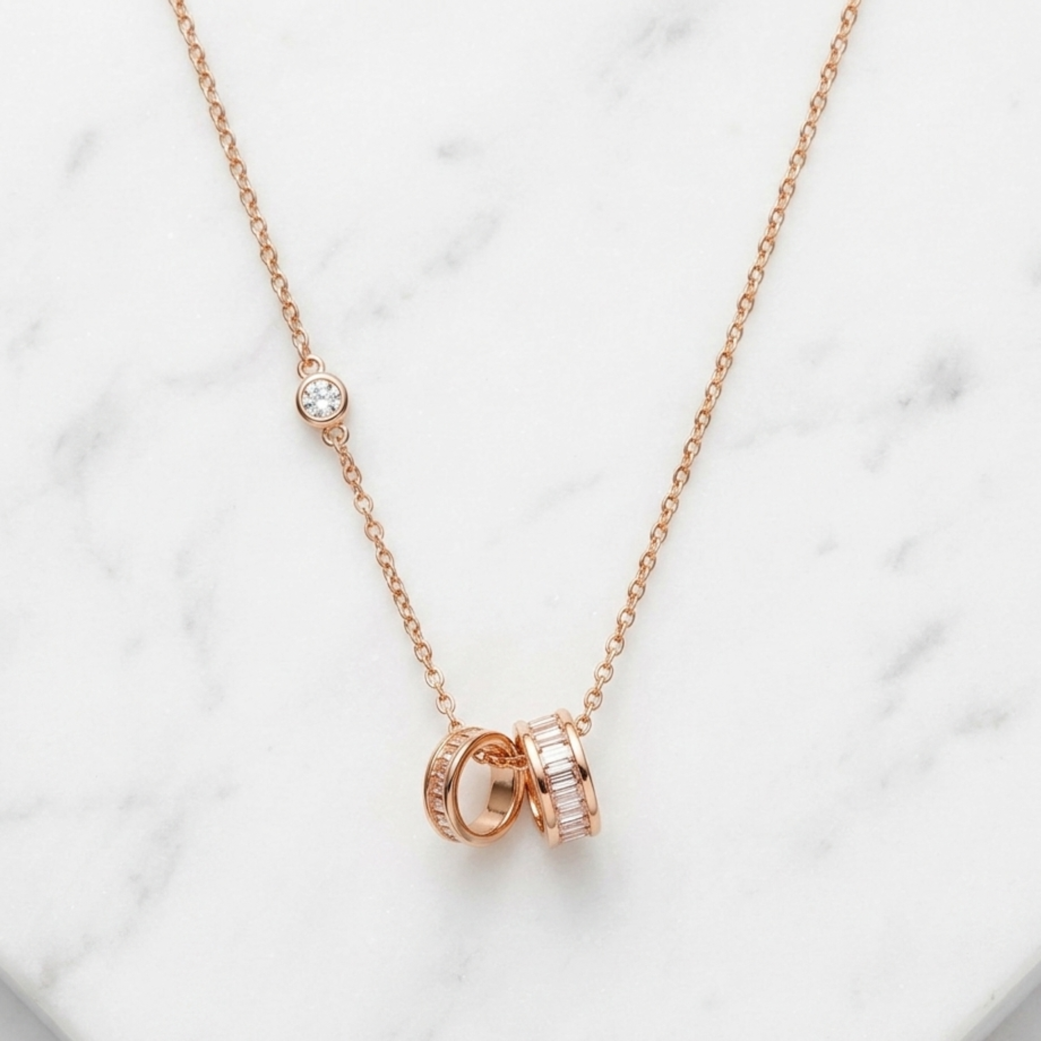 Interlocking Dual Ring Necklace 18K Gold Plated 92.5 Sterling Silver