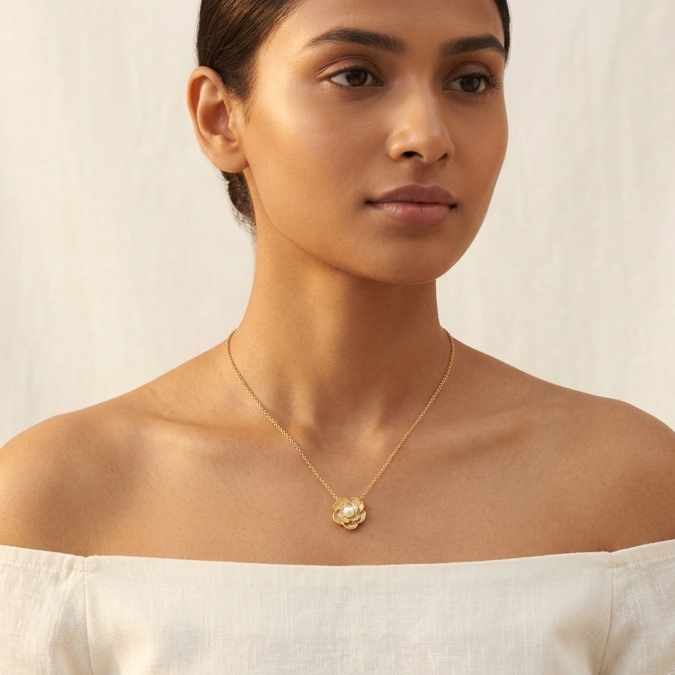Blooming Rose Pearl Necklace 92.5 Sterling Silver
