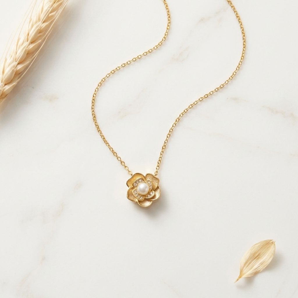 Blooming Rose Pearl Necklace 92.5 Sterling Silver