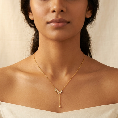 18K Gold Plated 92.5 Sterling Silver Olive Branch Y-Necklace