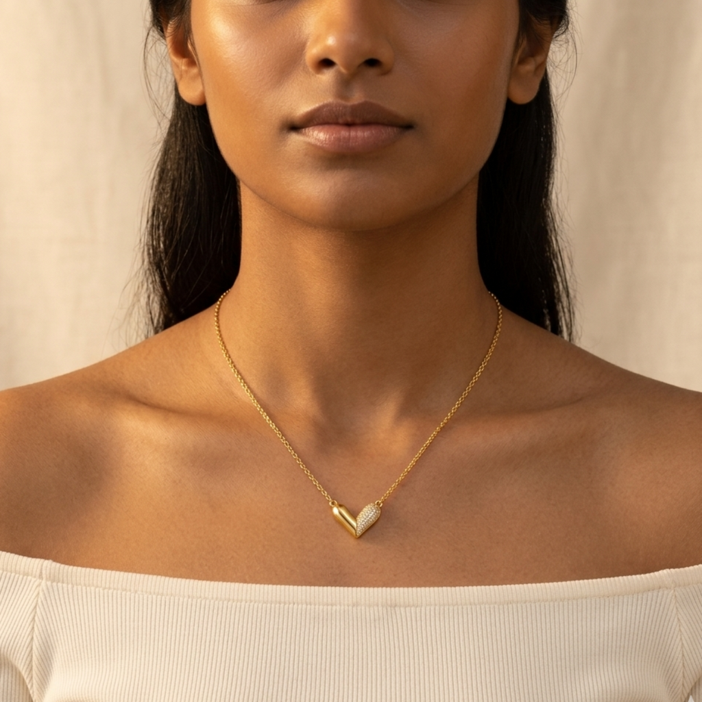 Split-Design Pavé Heart Necklace 92.5 Sterling Silver