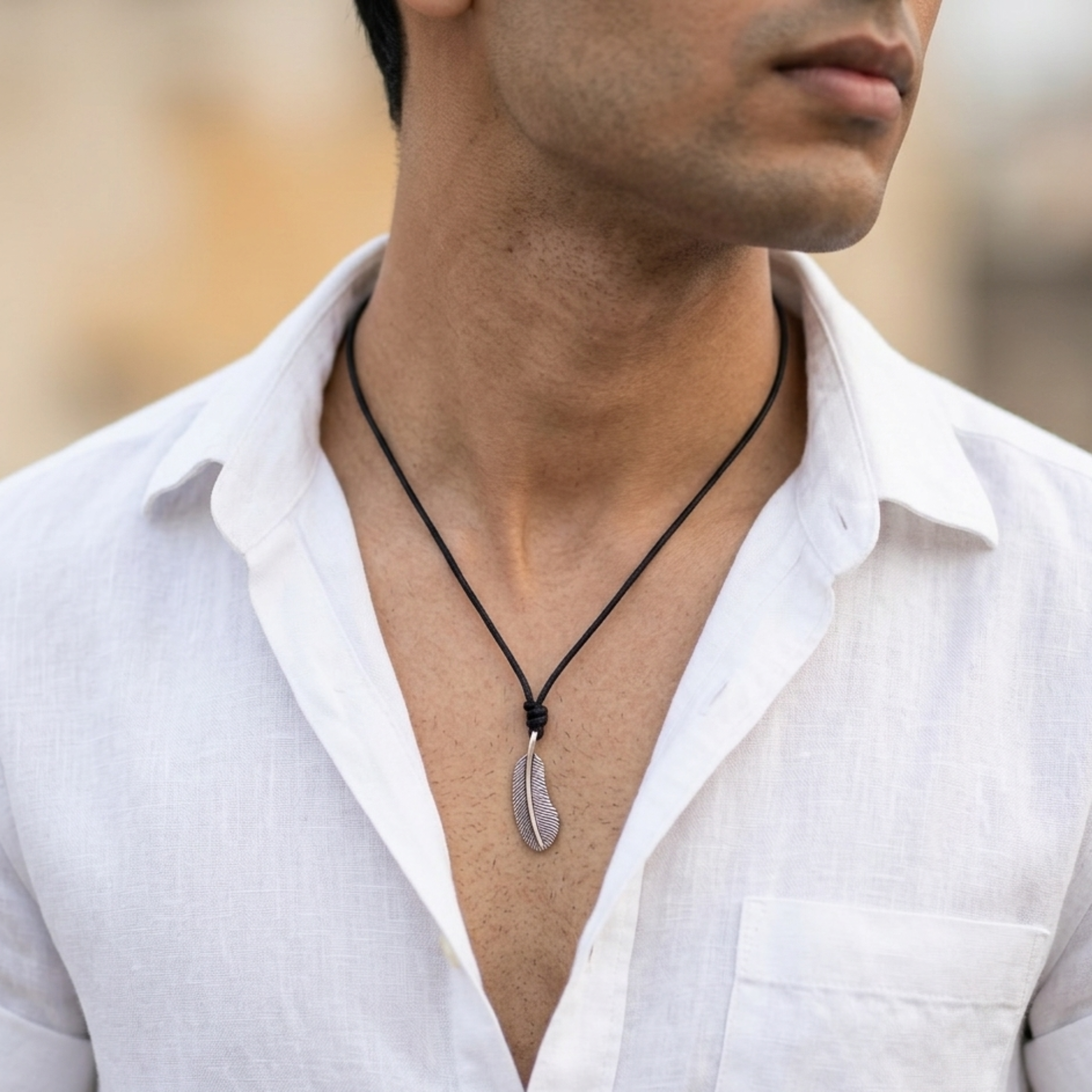 Zen Feather Cord Necklace 92.5 Sterling Silver