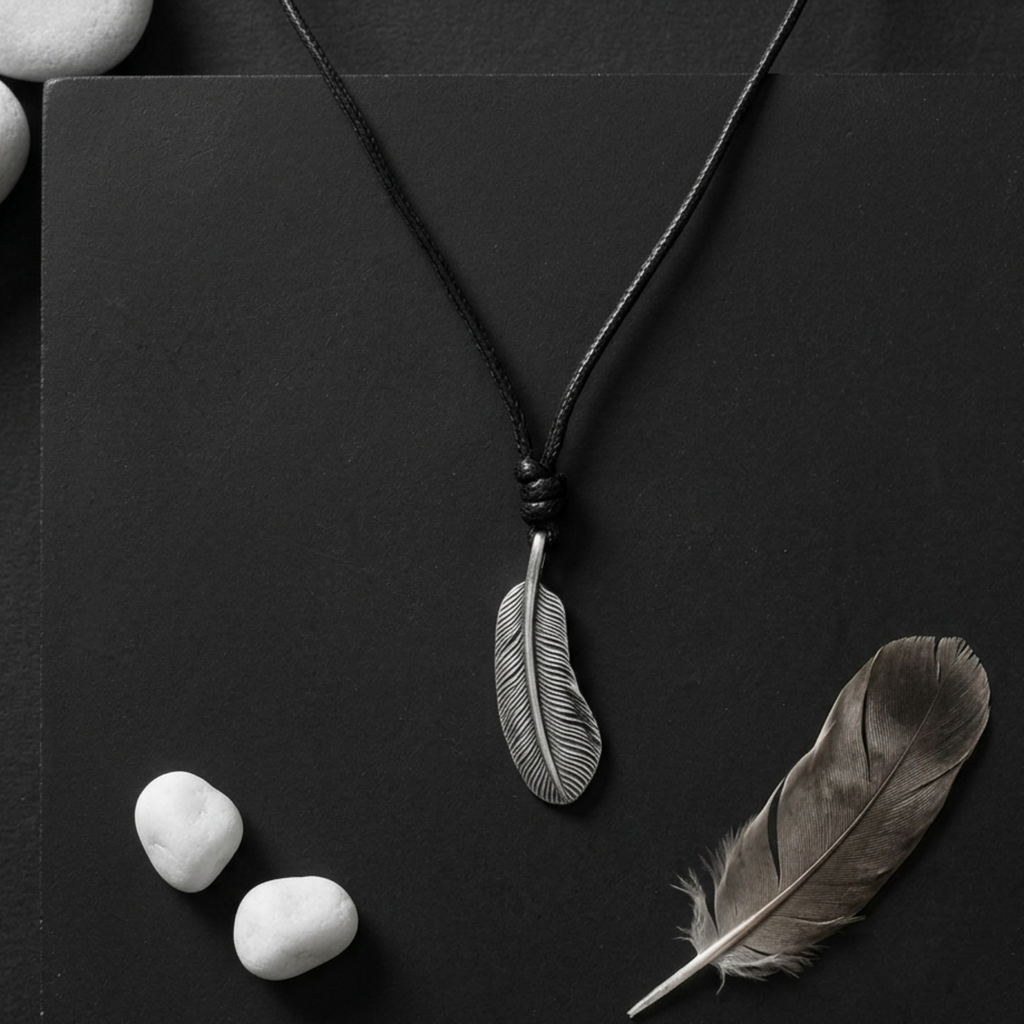 Zen Feather Cord Necklace 92.5 Sterling Silver