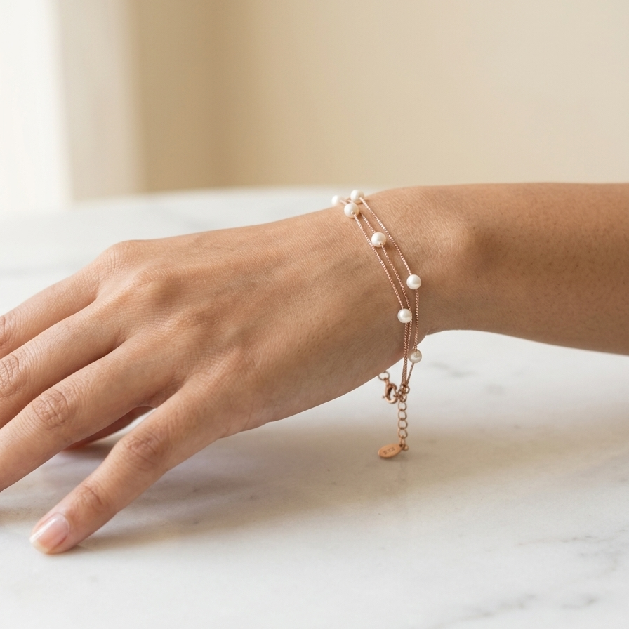 Dainty Triple-Strand Pearl Bracelet 92.5 Sterling Silver