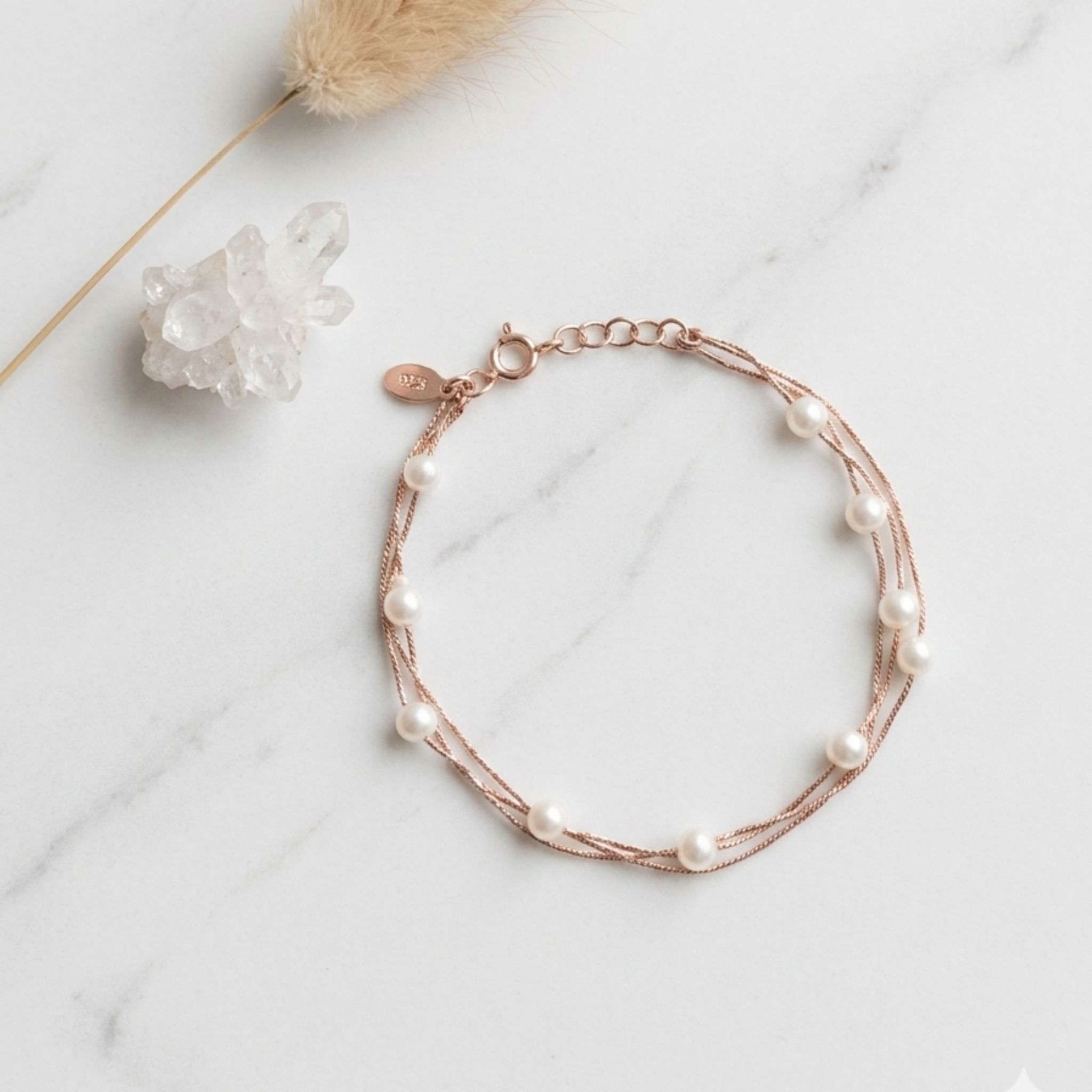 Dainty Triple-Strand Pearl Bracelet 92.5 Sterling Silver
