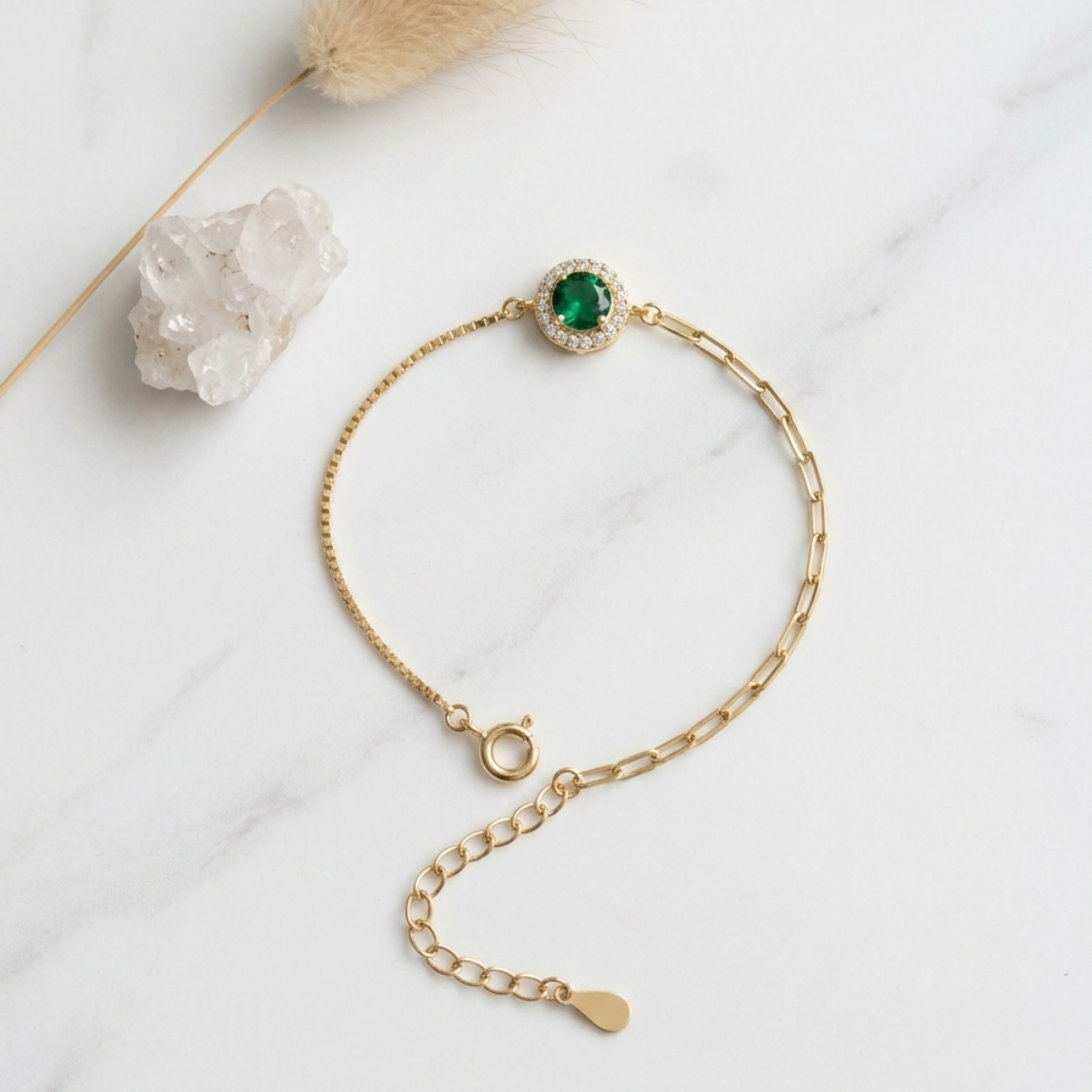 Emerald Halo Mixed-Link Bracelet 92.5 Sterling Silver