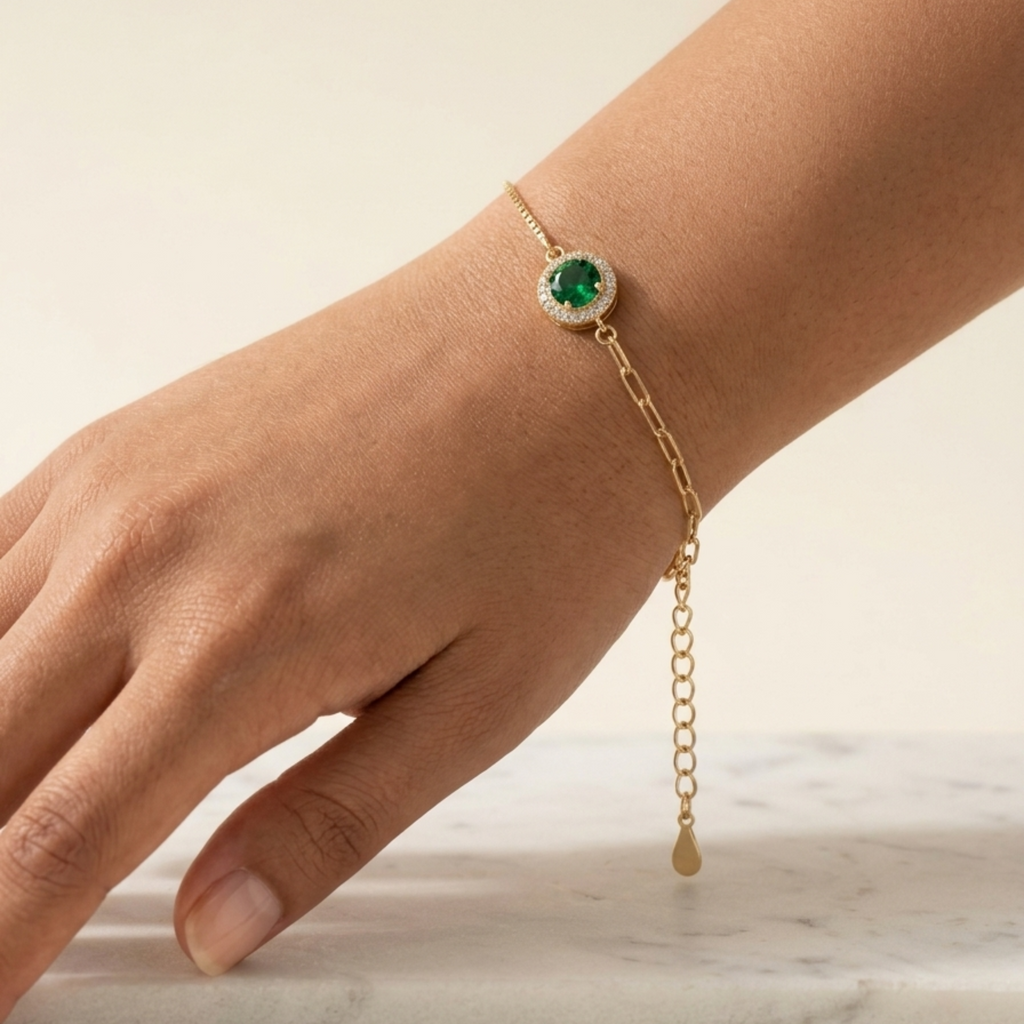 Emerald Halo Mixed-Link Bracelet 92.5 Sterling Silver