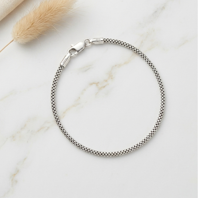 Classic Textured Mesh Chain Bracelet  92.5 Sterling Silver