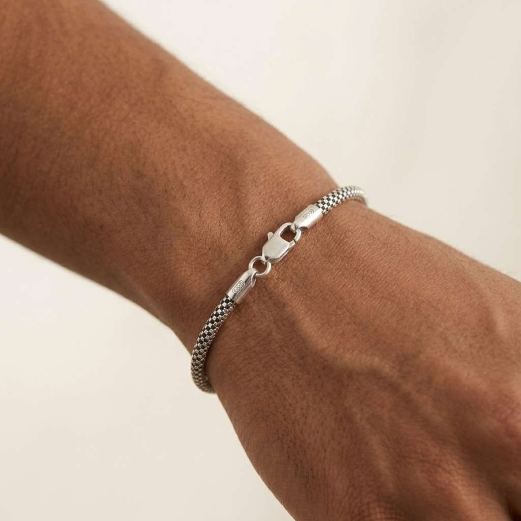 Classic Textured Mesh Chain Bracelet  92.5 Sterling Silver