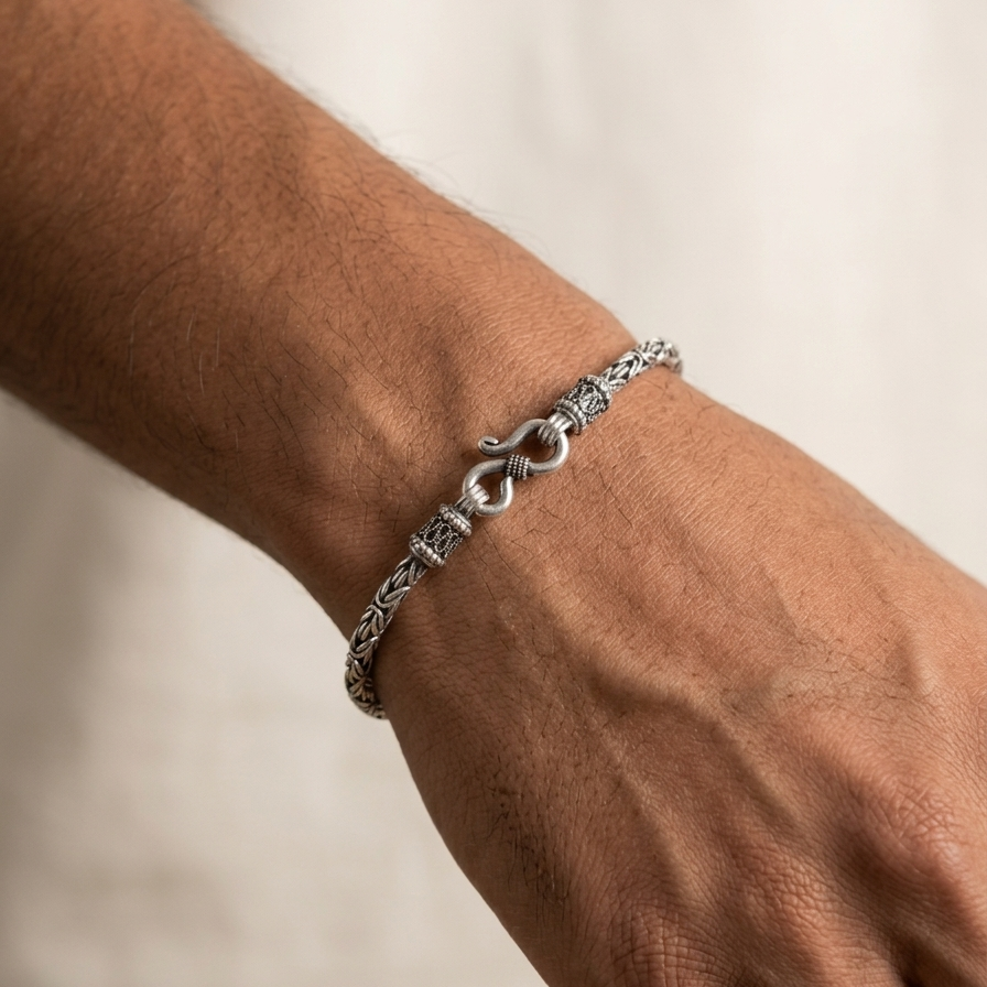 Classic Oxidized Byzantine Link Bracelet 92.5 Sterling Silver